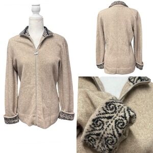 Merino Mink Cardigan Womens‎ Size M Beige Merino Wool Angora Possum Fur Full Zip